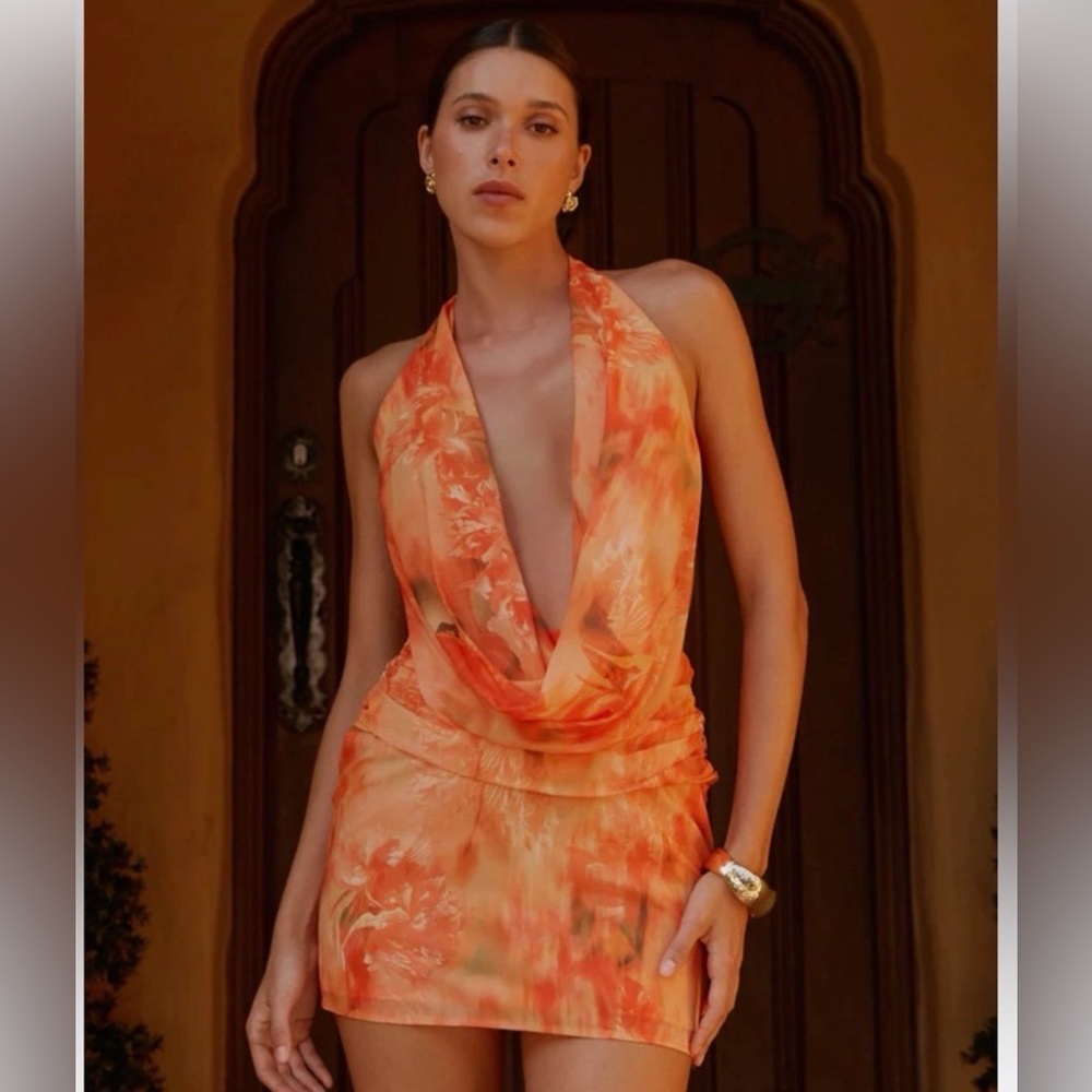 Peppermayo Exclusive - Elysia Chiffon Mini Dress - Sunset Floral